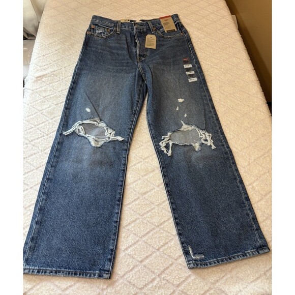 New Levi’s Super High Rise Rib Cage Straight Women’s  Distressed Jeans Sz  29/27 - Picture 2 of 16